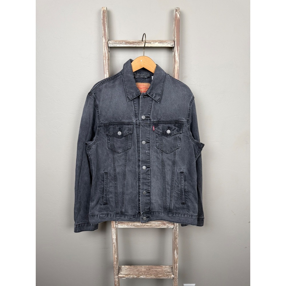 Levi Strauss Black Denim Cotton Trucker Jacket size Large